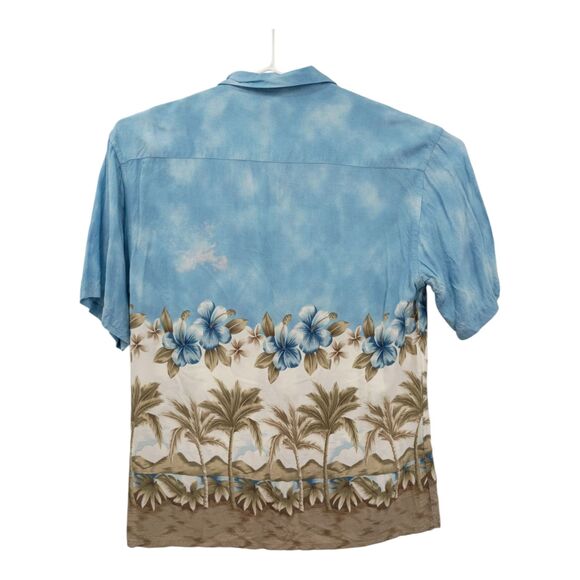 Campia Hawaiian Shirt Mens Short Sleeve Blue Button Down Palm Tree Beach Large - Picture 2 of 9